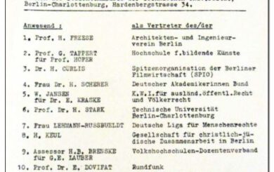 Protokoll über die konstituierende Versammlung für das Berliner Komitee für UNESCO-Arbeit vom 13. Okotber 1950. Anwsend u.a. Frau A Leber