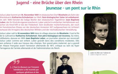Ausschnitt einer Ausstellungstafel über Julius Lebers Kindheit am Rhein