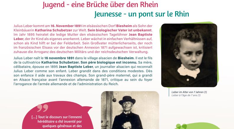 Ausschnitt einer Ausstellungstafel über Julius Lebers Kindheit am Rhein